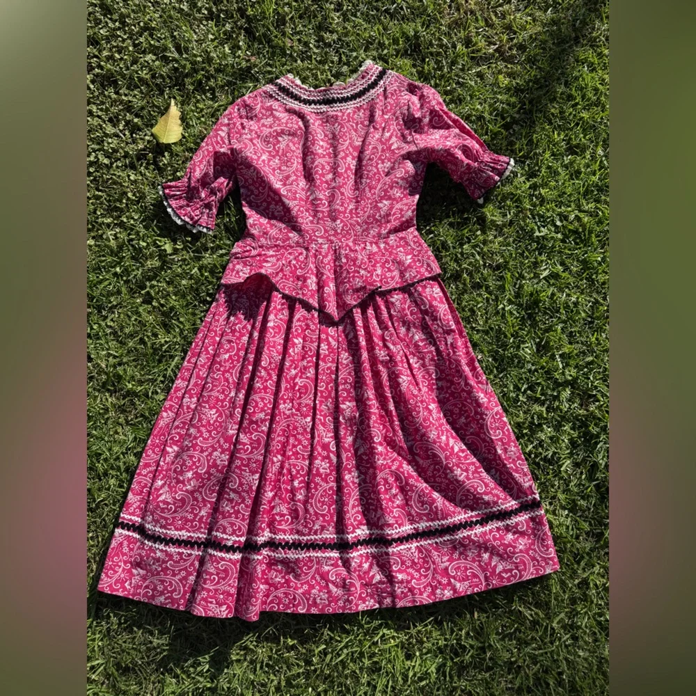 40s Inspired Red Novelty Print Paisley Dress Sz SM - Picture 2 of 12